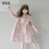 全棉碎花长袖 蔡爸爸童装 文艺2026春秋装 连衣裙女童粉红花裙子1239