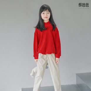 蔡爸爸童装喜庆水洗绒卫衣 秋冬装男女儿童大红高领衣服1010+1335