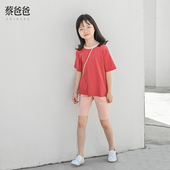 清新夏装 女童打底裤 绿色全棉安全裤 蔡爸爸童装 紧身休闲中裤 子017