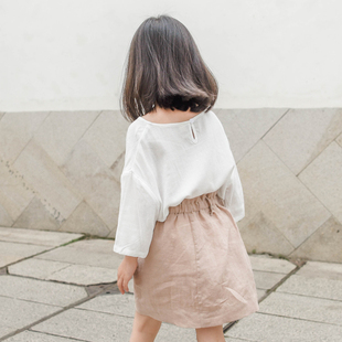 A字短裙子370 女中童裙子文艺夏装 蔡爸爸原创童装 文艺苎麻半身裙