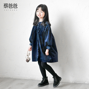 蔡爸爸童装第A27个童话秋冬装女童连衣裙加绒裙子藏蓝保暖裙子