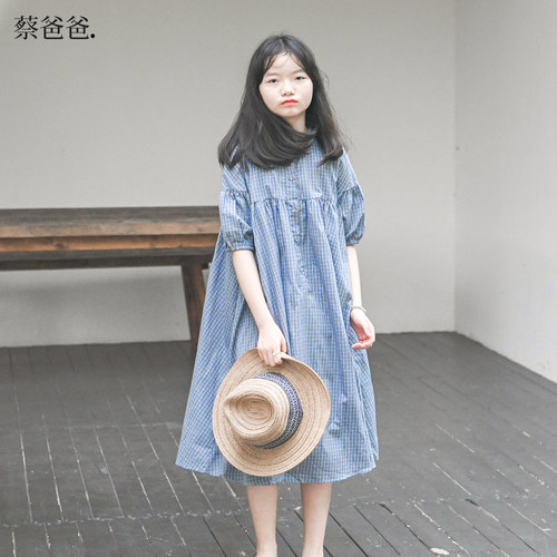 格纹短袖裙子夏款女装纯棉连衣裙