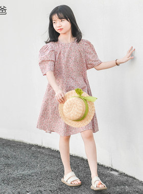 夏装母女装碎花粉色纯棉连衣裙子