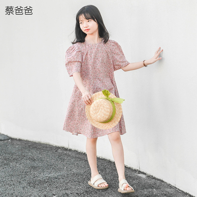 夏装母女装碎花粉色纯棉连衣裙子