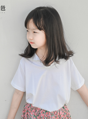 蔡爸爸童装 百搭T夏装女儿童翻领t恤 白色薄款短袖上衣服069+997