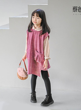 蔡爸爸童装春秋款无袖连衣裙外套不规则公主背心裙女童1129+1160