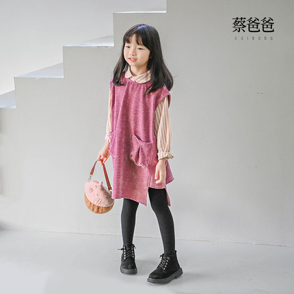 蔡爸爸童装春秋款无袖连衣裙外套不规则公主背心裙女童1129+1160