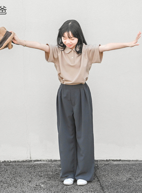 蔡爸爸童装杏色短袖t上衣女童文艺穿搭夏装新款翻领polo衫875+177