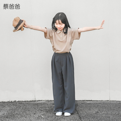 杏色短袖t恤女童夏装翻领polo衫