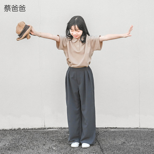 杏色短袖t恤女童夏装翻领polo衫