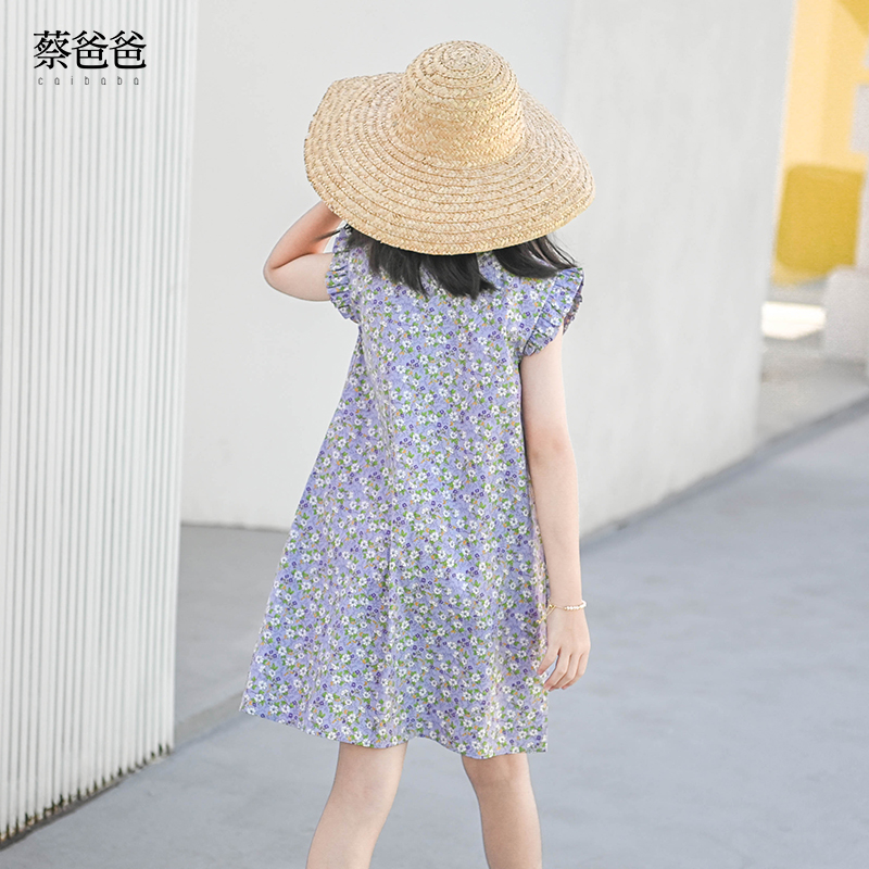 夏装清新女童少女紫色碎花连衣裙