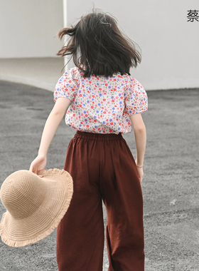 蔡爸爸原创童装 红色夏装轻薄阔腿裤文艺休闲女童少女长裤686+511