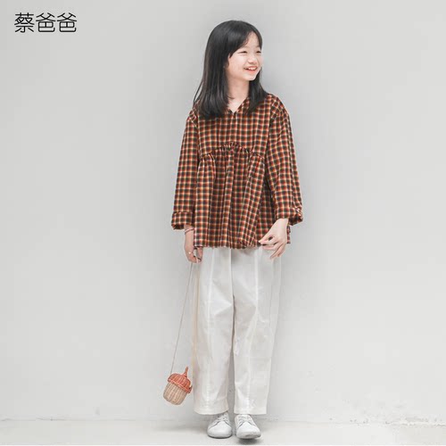 v领洋气秋装少女格子长袖上衣服