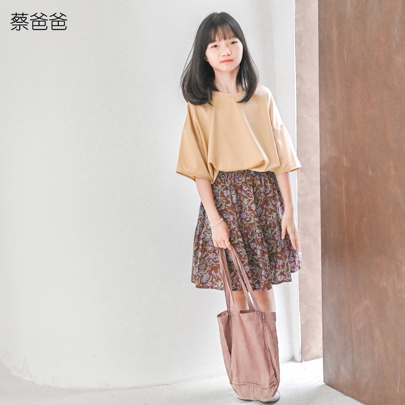 杏色短袖上衣女童夏季宽松t恤