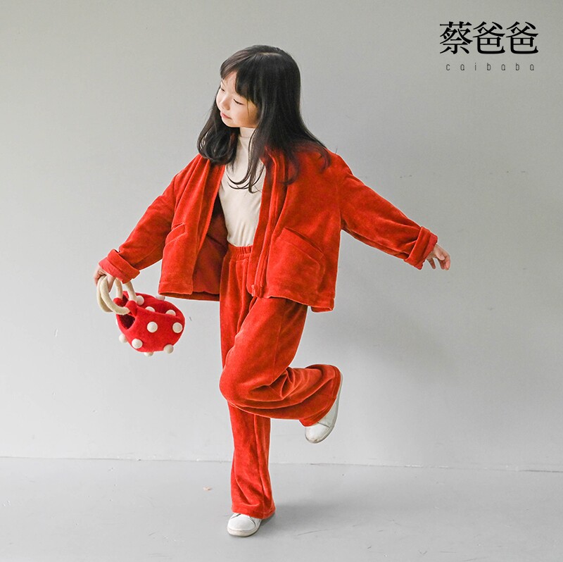 蔡爸爸童装 春秋阔腿裤子男女儿童套装洋气休闲拉链外套1139+1186
