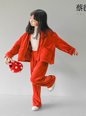 蔡爸爸童装 春秋阔腿裤子男女儿童套装洋气休闲拉链外套1139+1186