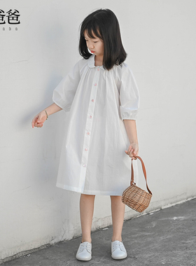 蔡爸爸原创童装2026年新款夏装白色女童连衣裙娃娃领衬衫裙子652