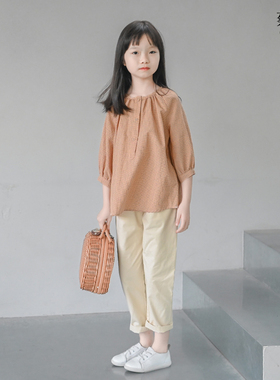 蔡爸爸童装 新款中大童少女全棉格子衬衫 春秋七分袖上衣1268+029