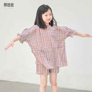蔡爸爸原创童装2026夏装女大童格子套装宽松上衣短裤两件套装228
