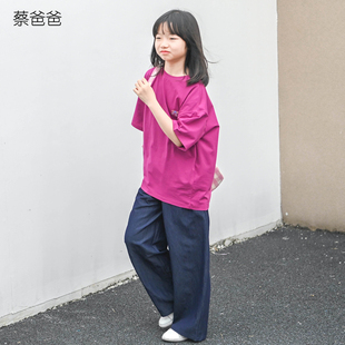 薄款 夏装 休闲裤 女大童深蓝色宽松阔腿裤 269 蔡爸爸童装 子300 新款