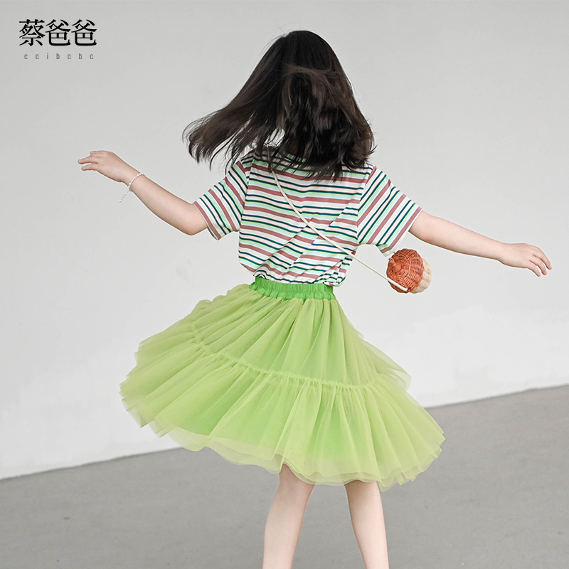 A字裙夏季女童綠色半身紗裙