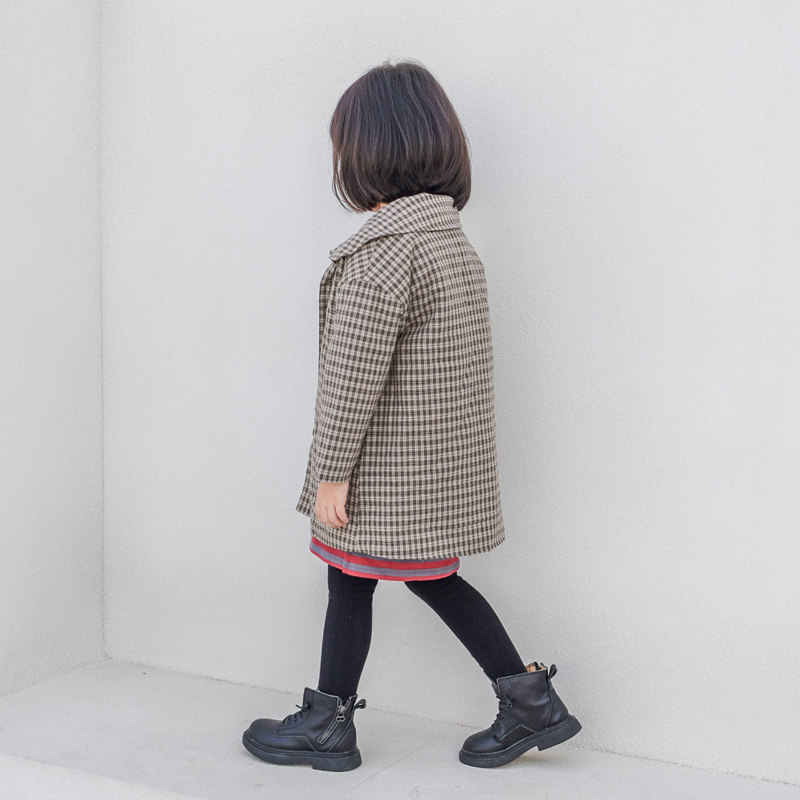 蔡爸爸童装 2026款保暖外套冬装女中童格子中长款加厚夹棉棉衣322