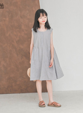 连衣裙夏季女装全棉圆领条纹裙子