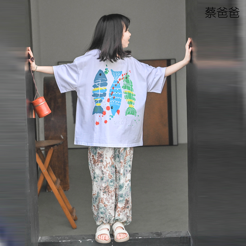 蔡爸爸宽松T恤夏装白色短袖上衣
