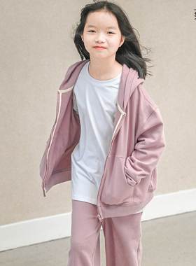 蔡爸爸童装 休闲粉色卫衣服套装 春秋装学生女生 纯棉套装裤子A51