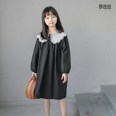 女连衣裙春秋全棉黑色长袖连衣裙