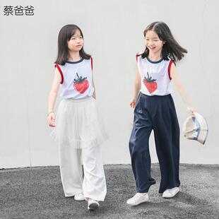 夏装 新款 百搭女大童草莓无袖 上衣512 177 蔡爸爸童装 668 背心t恤