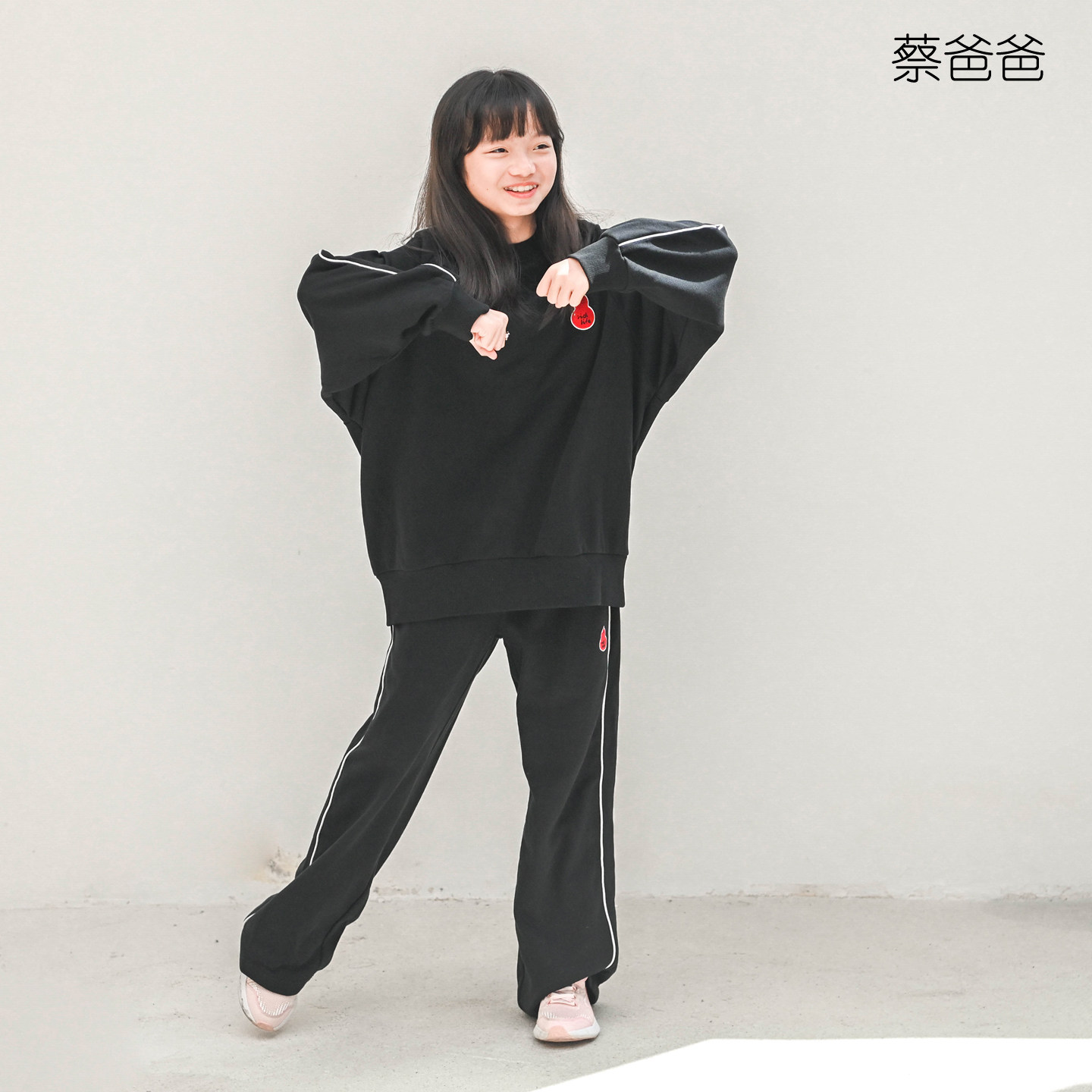 蔡爸爸童装 新款春秋装 男女学生卫衣 黑色休闲长裤套装 葫芦1222
