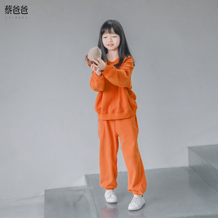 蔡爸爸童装2026时尚套装男女儿童加绒套装女大童冬装卫衣套装1369