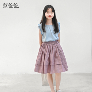 蔡爸爸原创童装 夏装 纯棉条纹A字裙中大童少女半身裙907 670 26新款