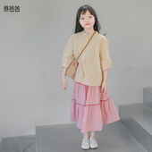 蔡爸爸文艺童装 1310 拼色半身裙子1223 A字裙新款 中大童少女春秋装