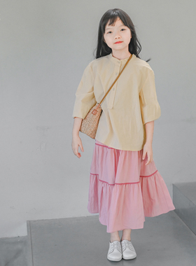 蔡爸爸文艺童装A字裙新款中大童少女春秋装拼色半身裙子1223+1310