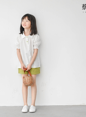 蔡爸爸童装清新文艺女童衬衫 夏装全棉白色翻领好看衣服007+950