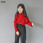 1360 蔡爸爸童装 1367 半高领毛衣 女大童红色针织打底衫 新款 秋冬装