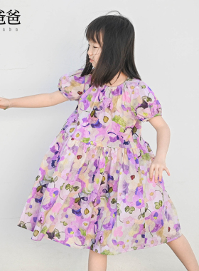 蔡爸爸童装 2026款夏季女童连衣裙 短袖碎花裙 公主裙子 中童567