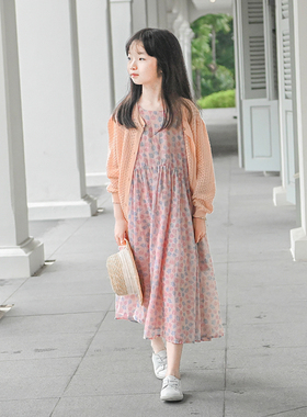 蔡爸爸童装2026新款夏季防晒衣空调衫洋气女童麻棉粉开衫701+751