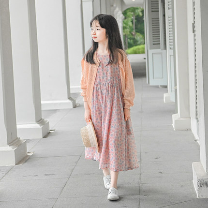 蔡爸爸童装2026新款夏季防晒衣空调衫洋气女童麻棉粉开衫701+751