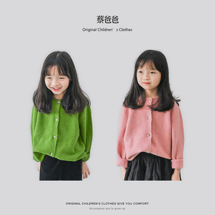 蔡爸爸原创童装小清新绿色毛衣开衫秋冬女童开衫外套大童A20+1127