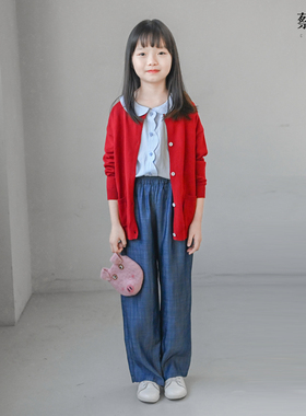 蔡爸爸童装文艺红色毛衣2026春装女童外套小个子女装针织开衫1295