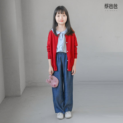 蔡爸爸童装文艺红色毛衣2026春装女童外套小个子女装针织开衫1295