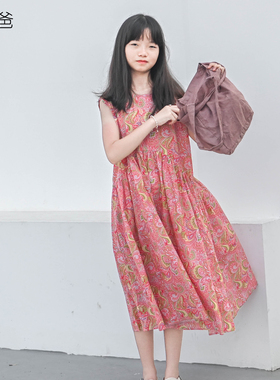 蔡爸爸童装2026文艺复古无袖连衣裙夏装女大童裙子薄款度假风751