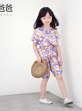 夏季女童短袖上衣中裤紫色套装