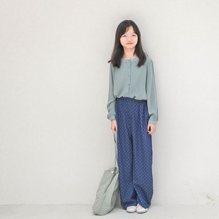 637 蔡爸爸童装 160 少女衣服087 洋气小清新春装 棉绸蓝色长袖 衬衫