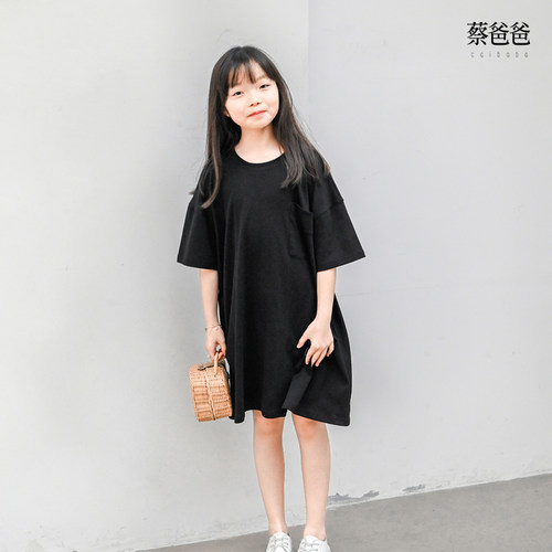 黑色t恤裙洋气女中童连衣裙