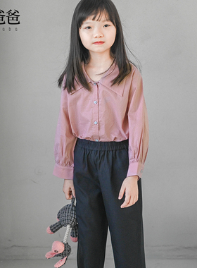 蔡爸爸童装全棉翻领长袖衬衫女童粉色波点上衣文艺秋装1253+1262