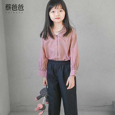 全棉文艺春秋翻领女童长袖衬衫